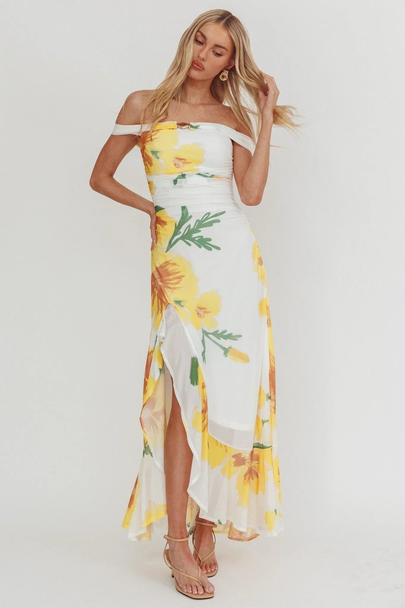 Moonlit Off Shoulder Maxi Dress Yellow