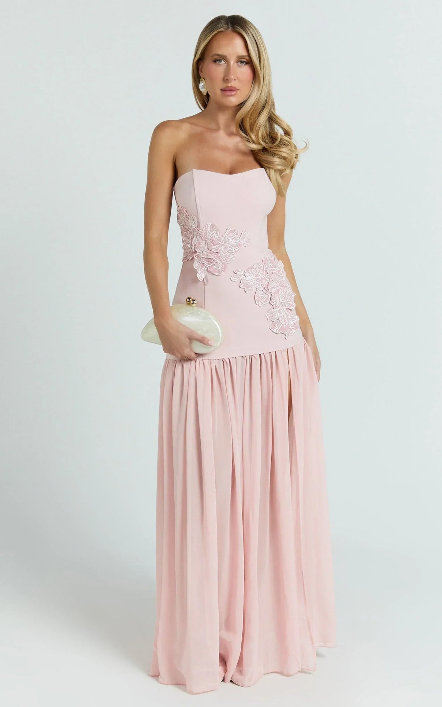 Jefferies Maxi Dress - Peplum Bodice Contrast Georgette Dress In Pink