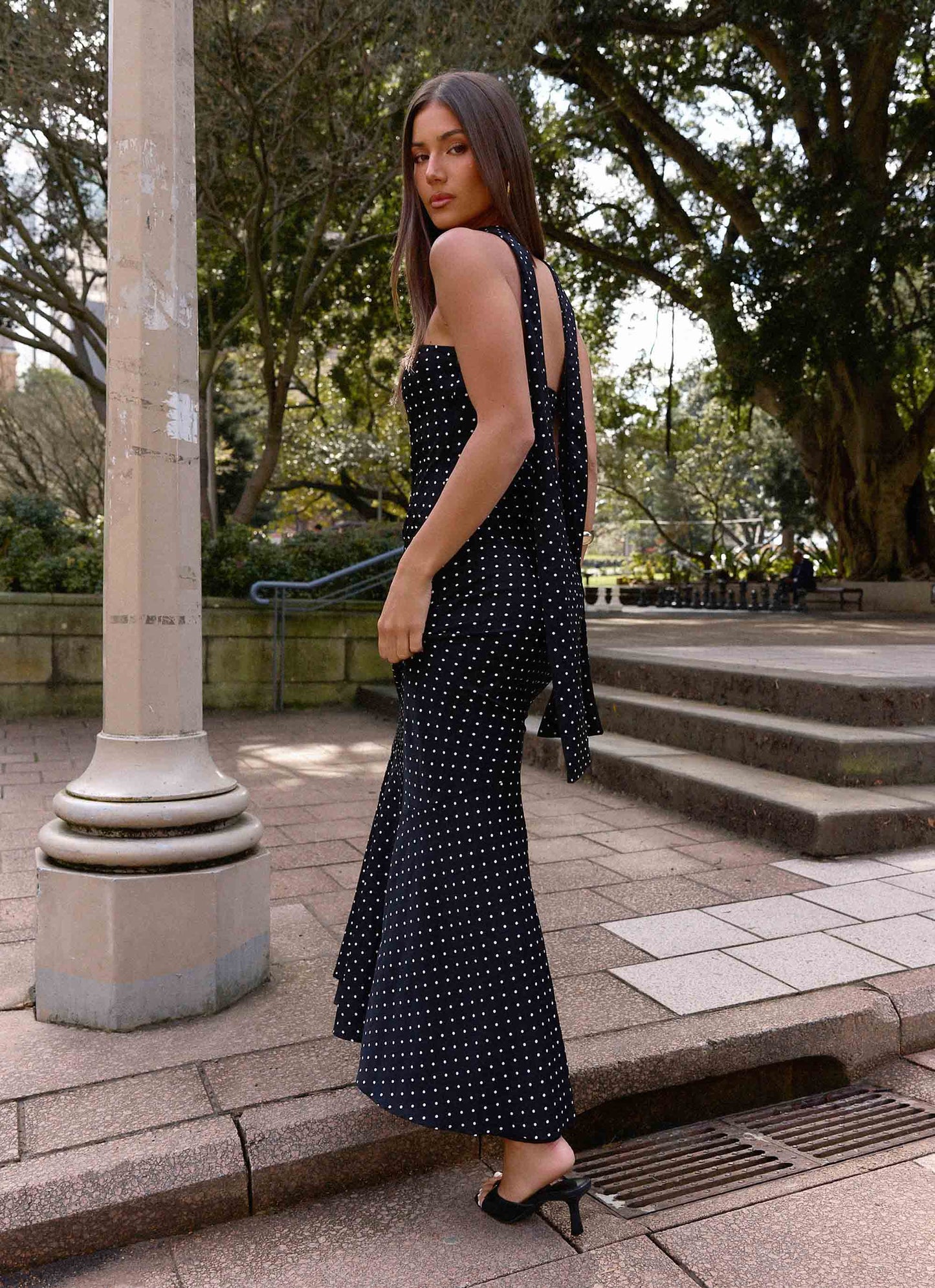 Pagoda Maxi Dress Black Polkadot
