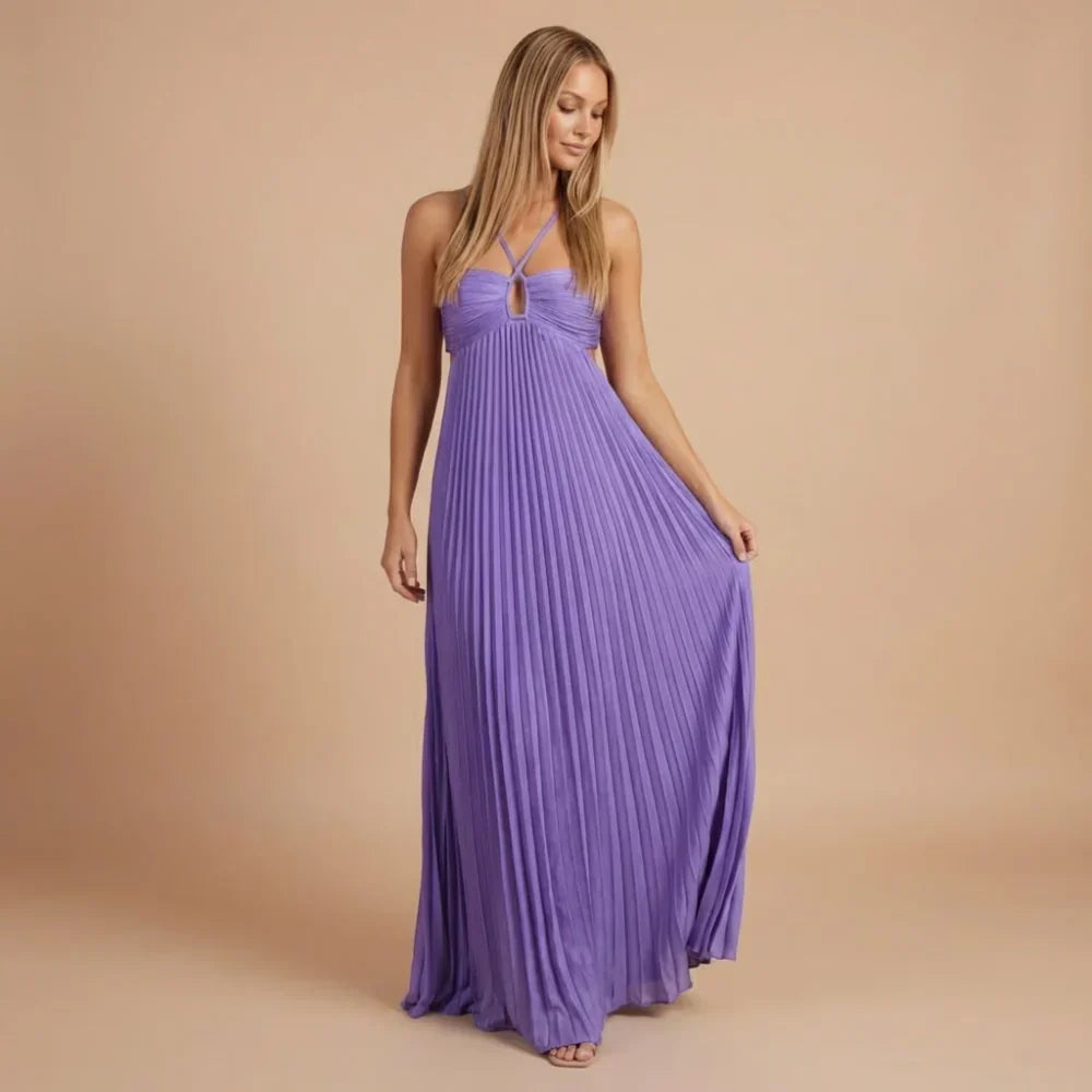 Riley Pleated Halter Maxi Dress