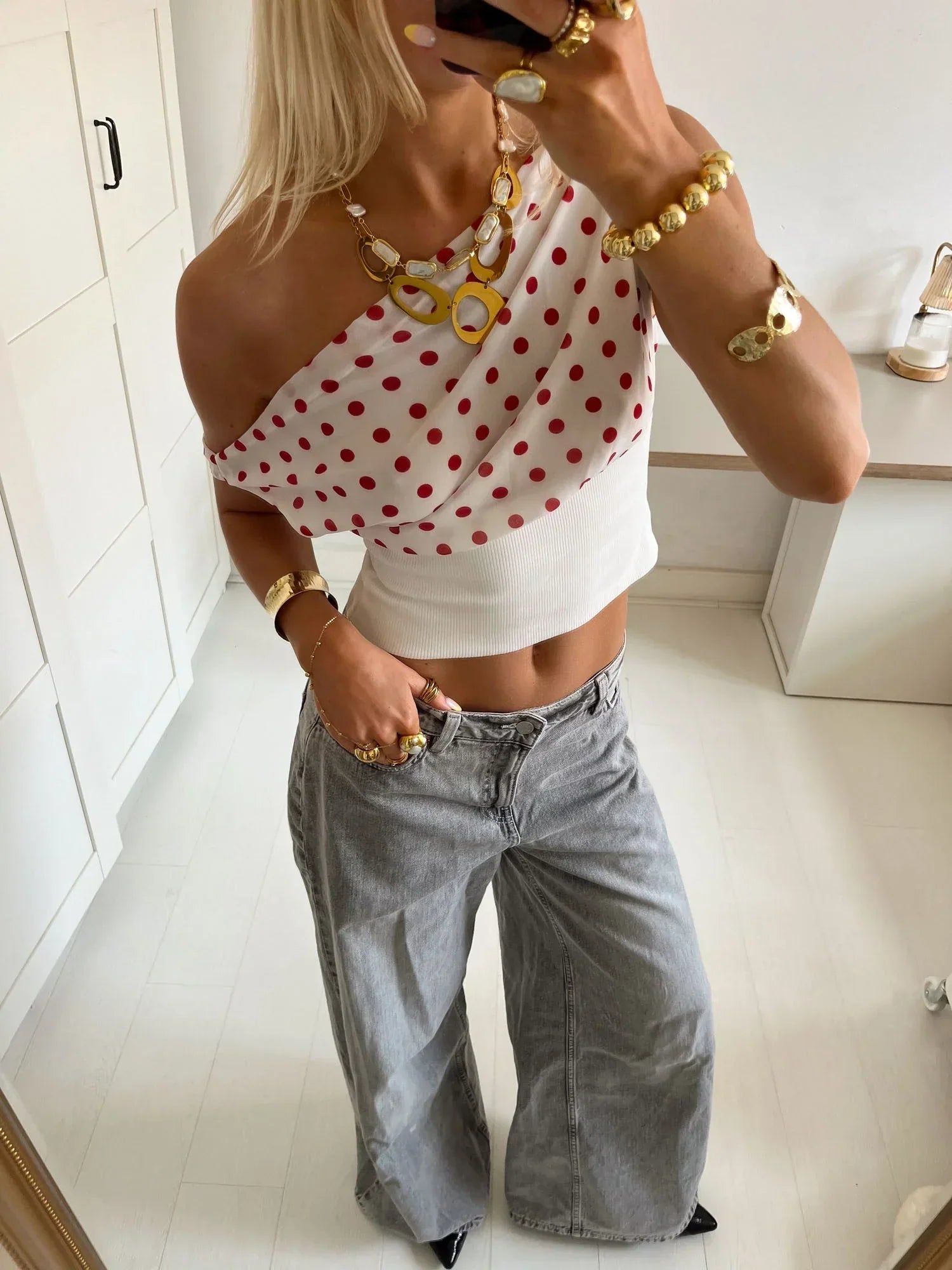 Sienna Draped Polka Dot Crop Top