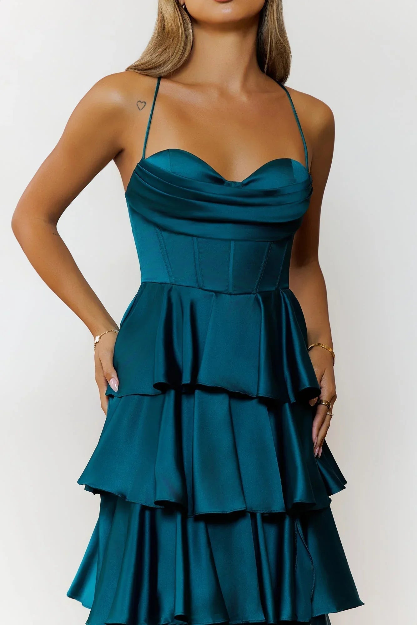 Emerald Satin Maxi Dress