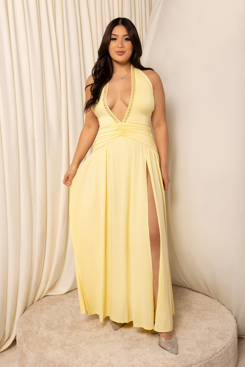 Bewitched By Light Halter Maxi Dress Yellow