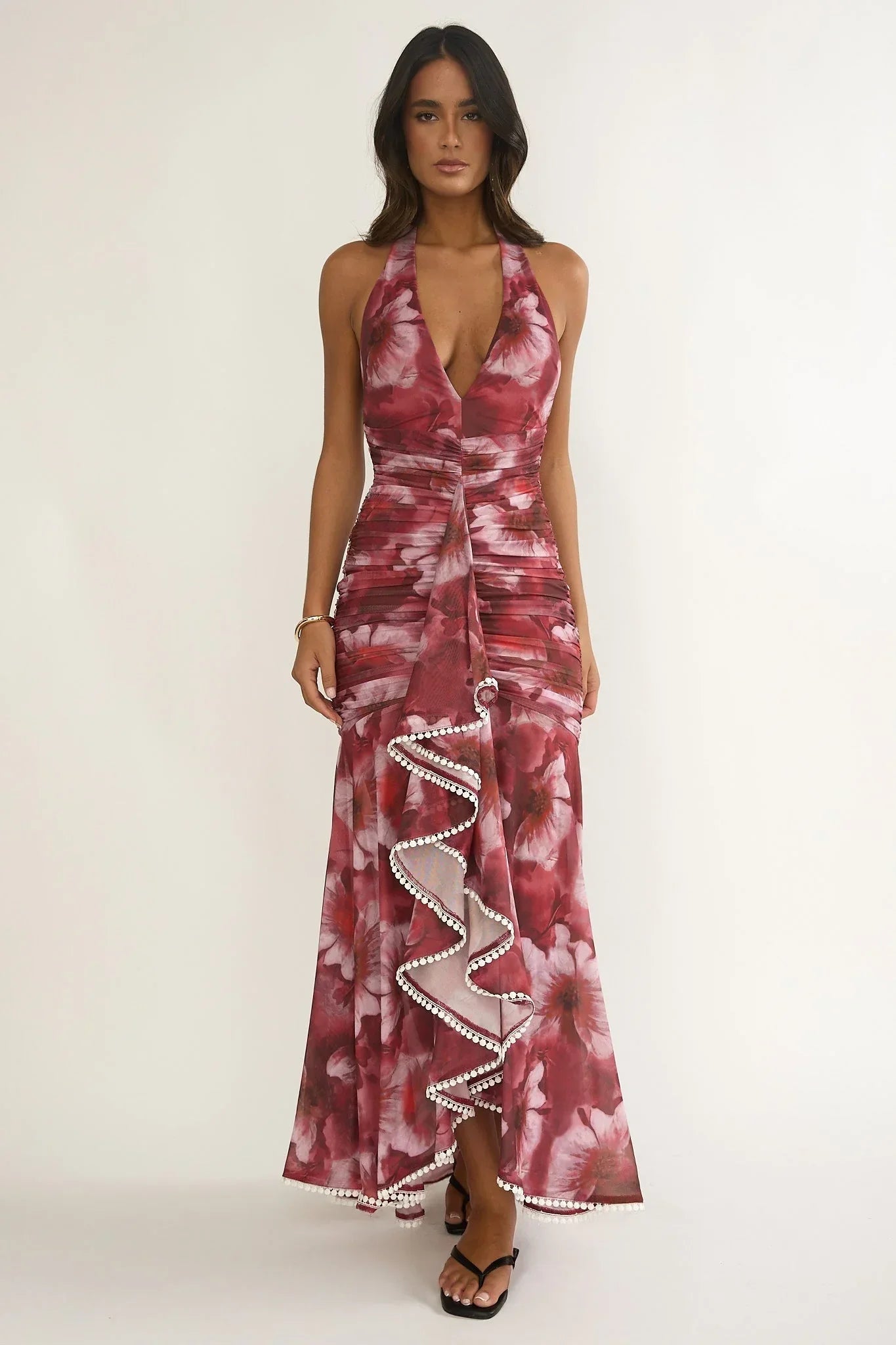 Kamilah Ruffle Maxi Dress Floral Red