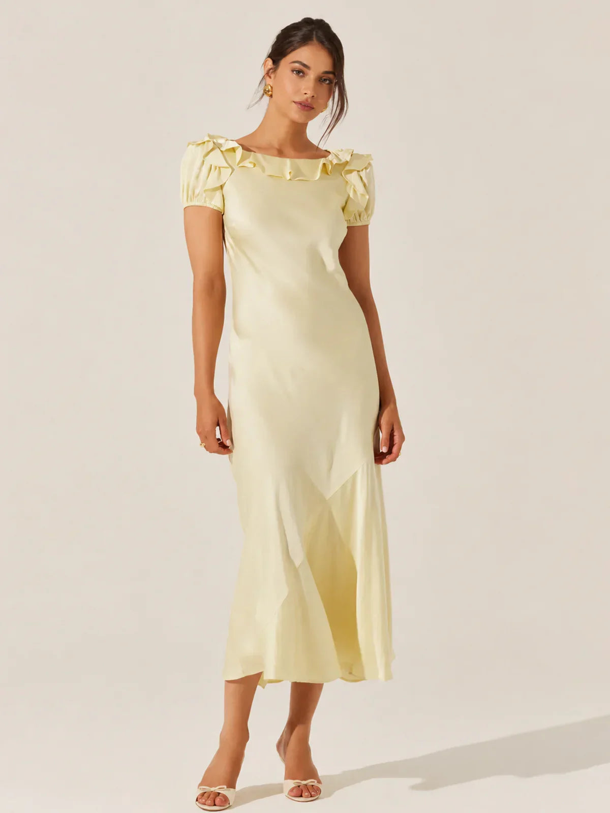 Auden Satin Ruffle Midi Dress