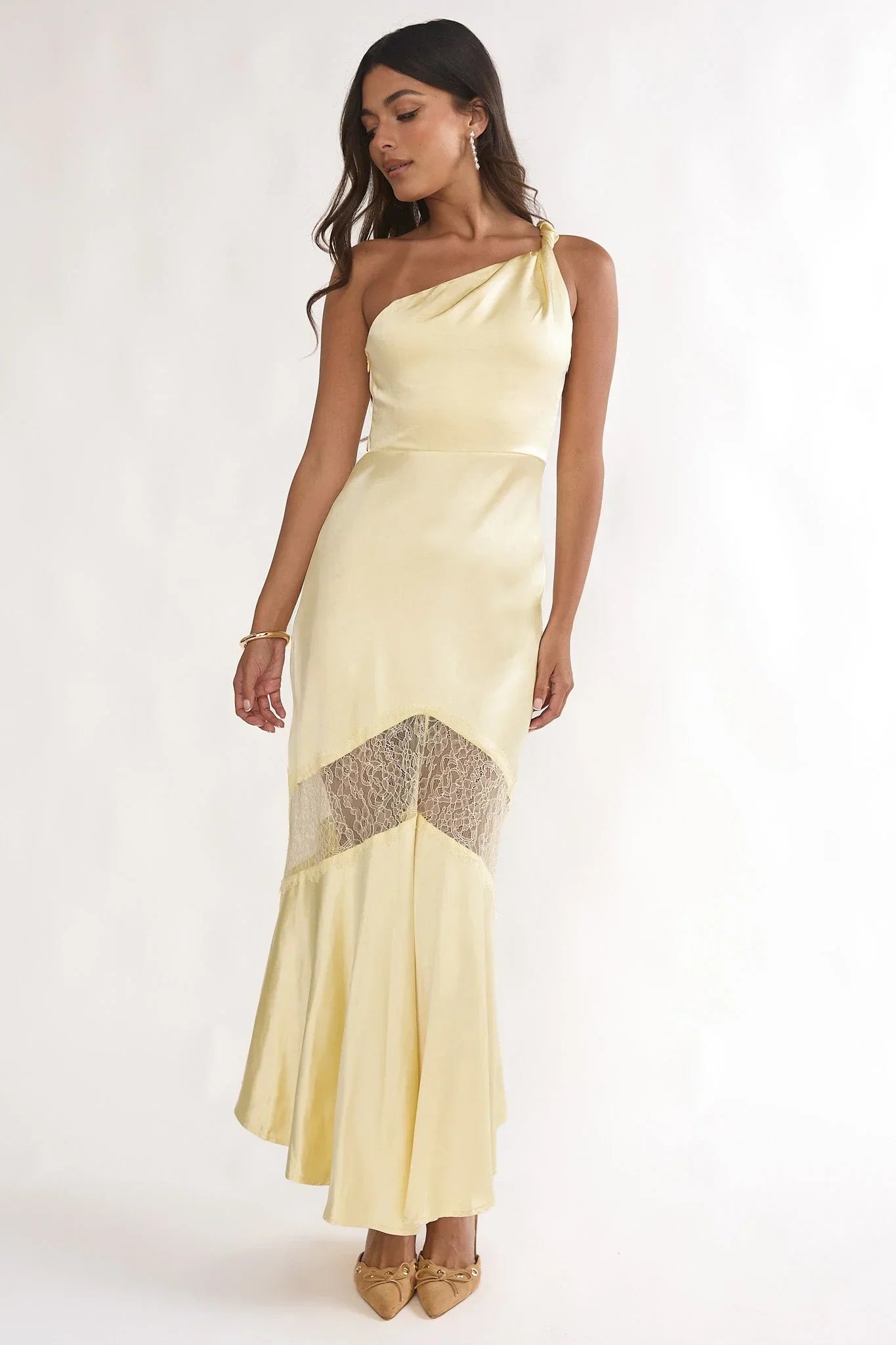 Avielle Lace One Shoulder Maxi Dress Butter