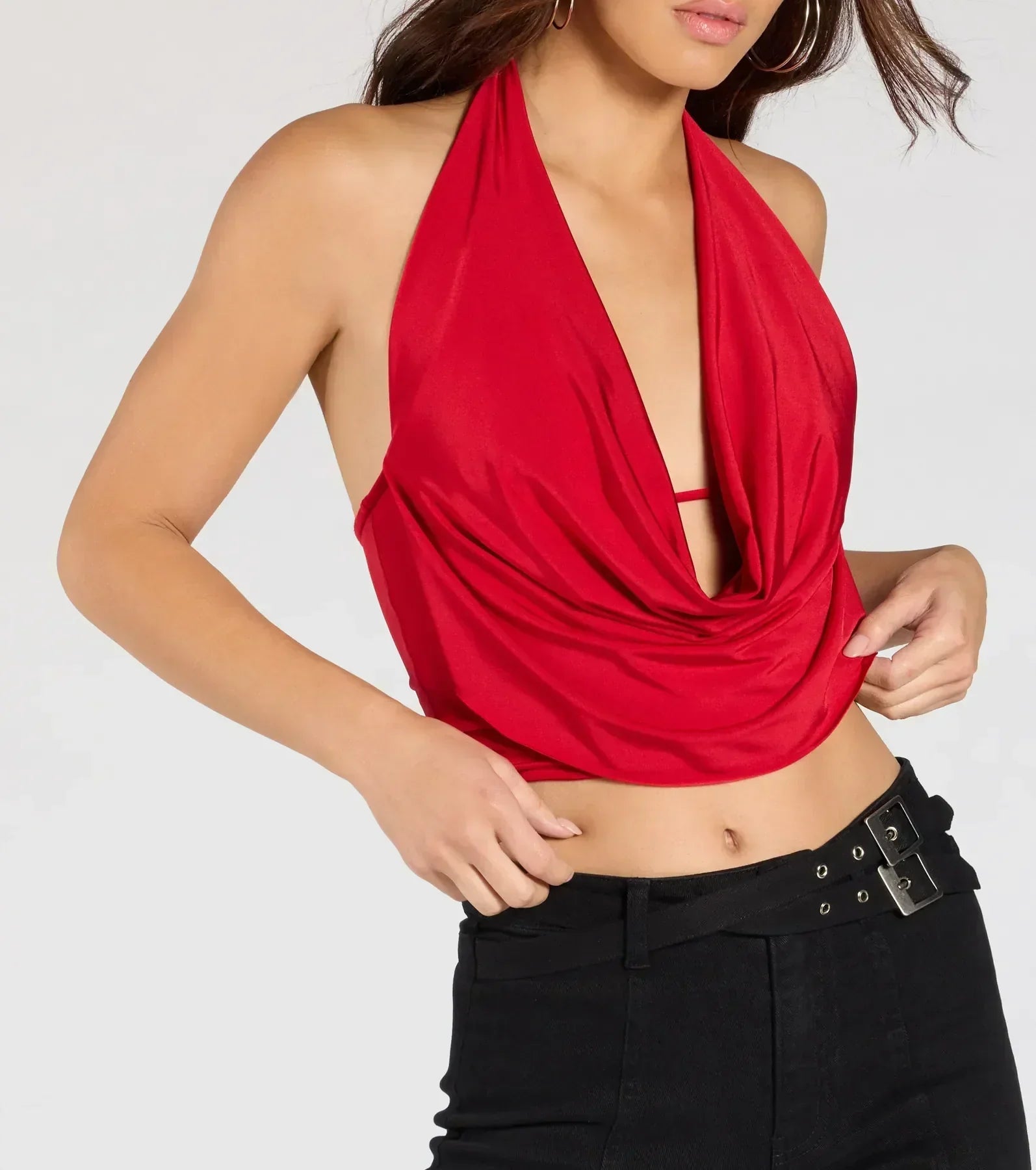 Take The Plunge Sleeveless Halter Crop Top