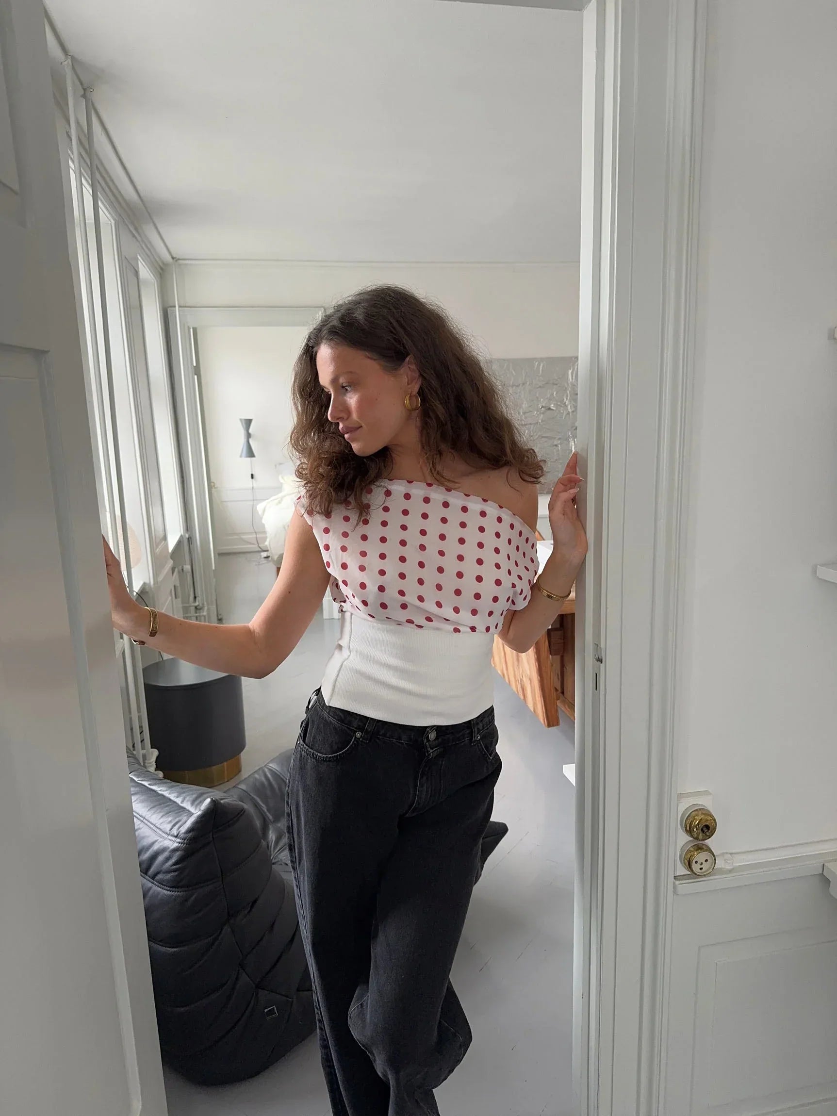Sienna Draped Polka Dot Crop Top