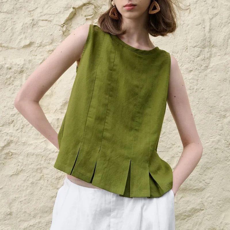 Duttini | Pleated Hem Linen Top