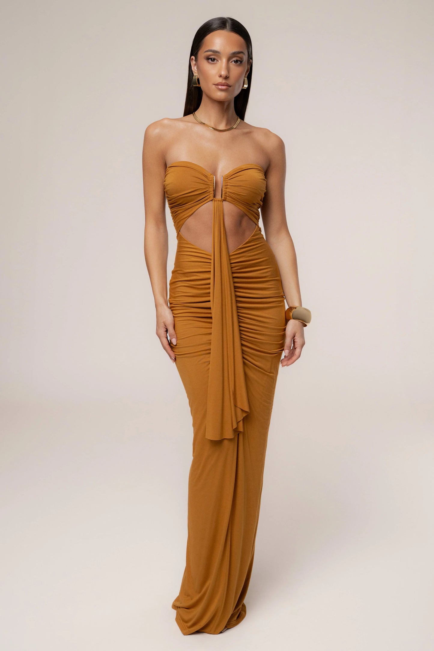 Brown Atlantis Drape Maxi Dress
