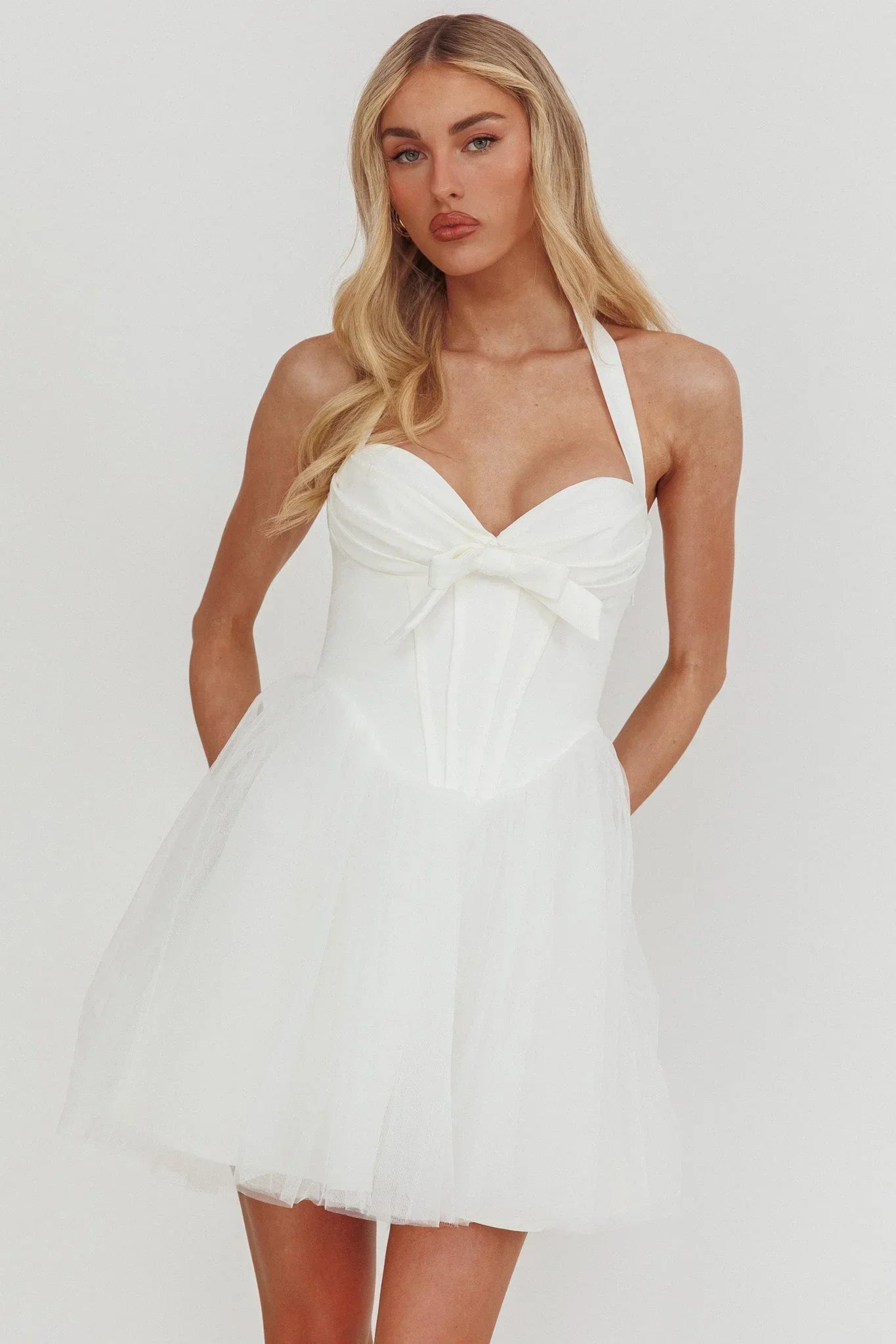 Princessa Halter Mini Dress White