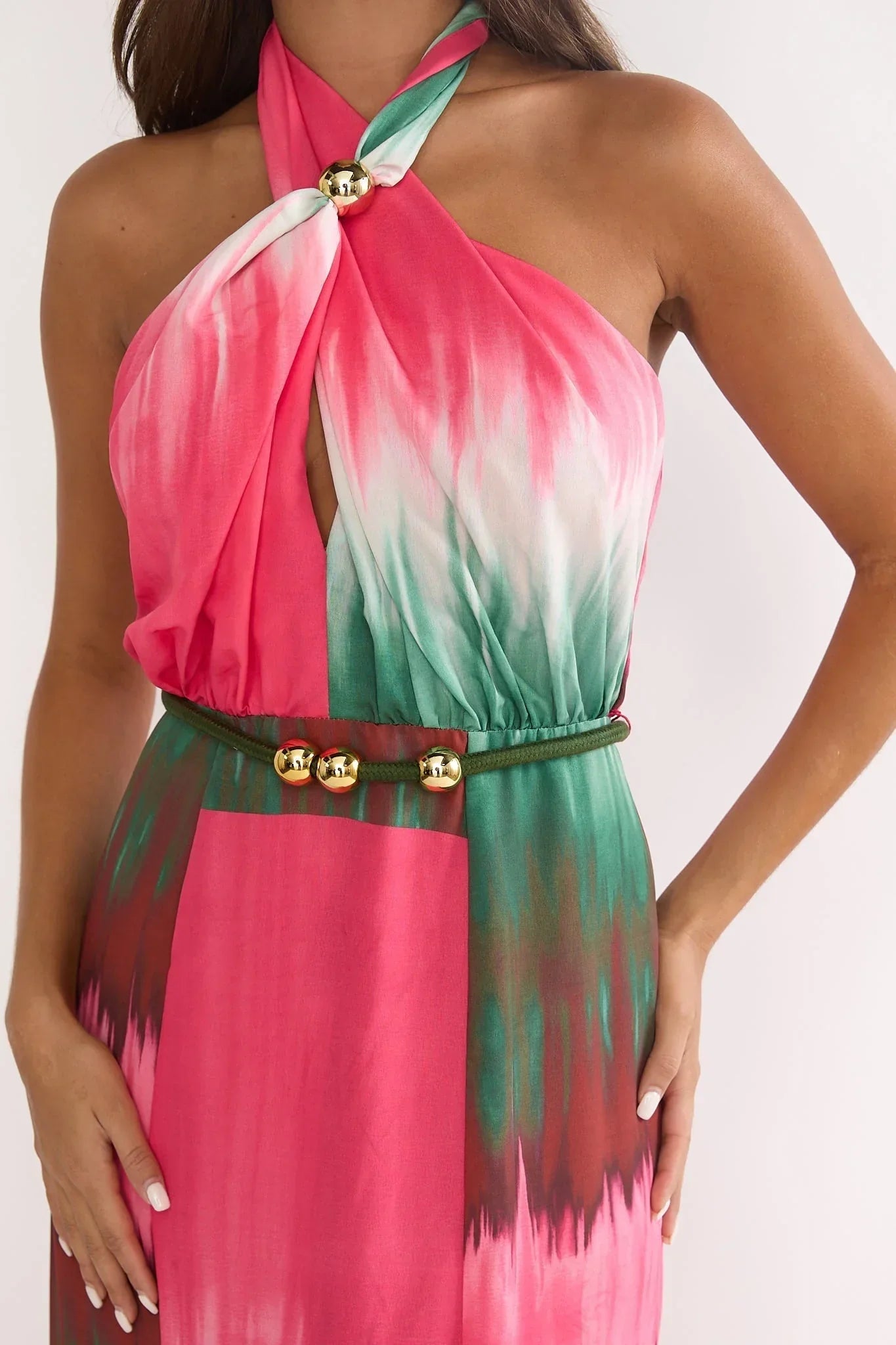 Elaina Rope Waist Maxi Dress Fuchsia