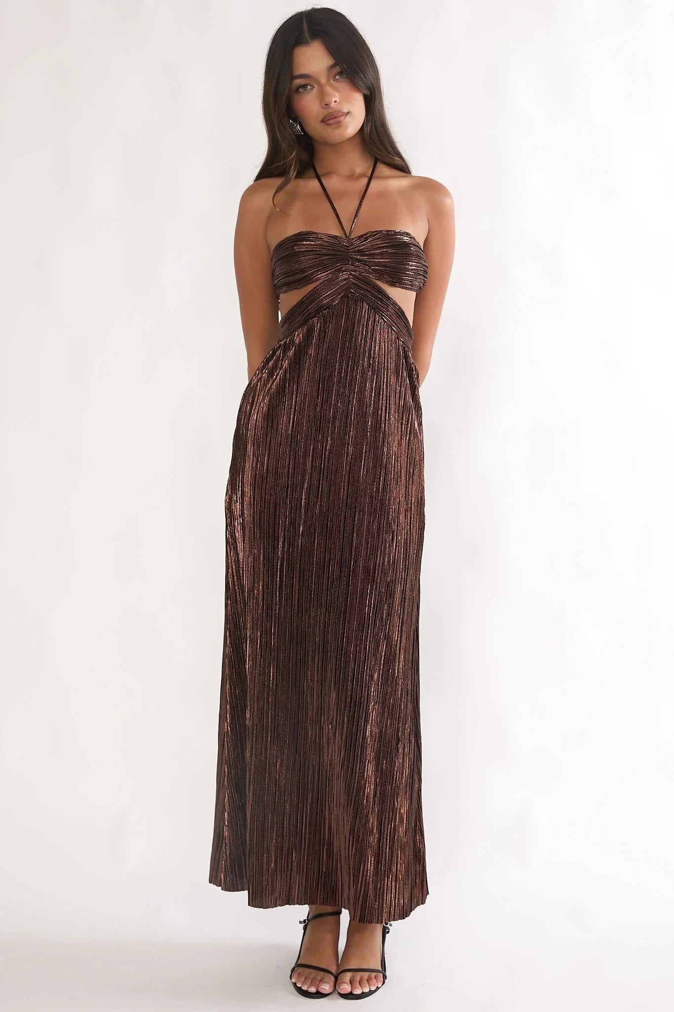 Isle Cut-Out Halter Maxi Dress Gold