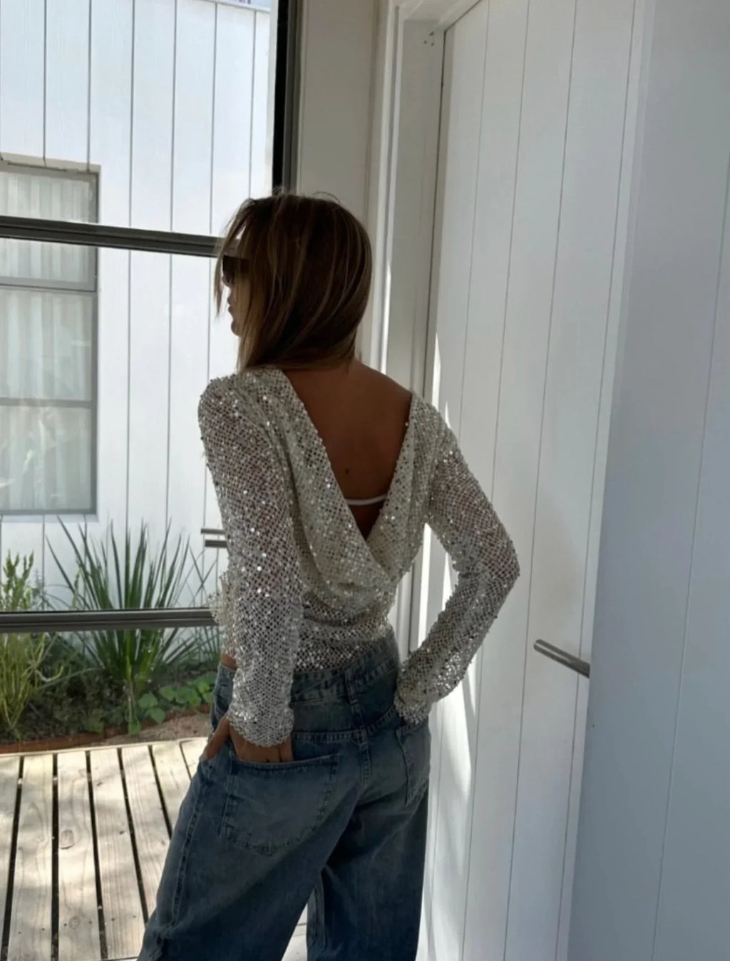 Grace | Women'S Open-Back Sequin Mesh Crop Top