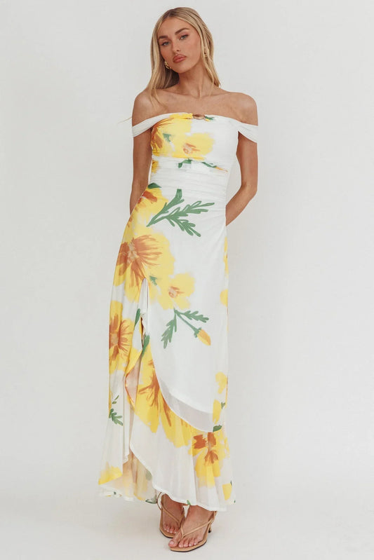 Moonlit Off Shoulder Maxi Dress Yellow