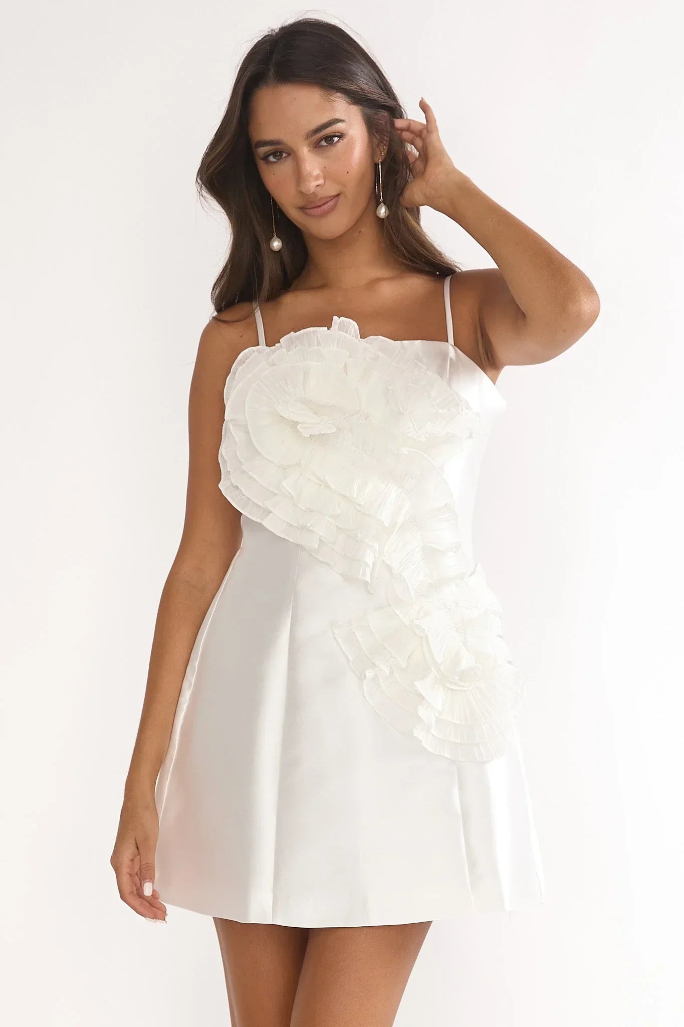Cosmique Ruffle Mini Dress White