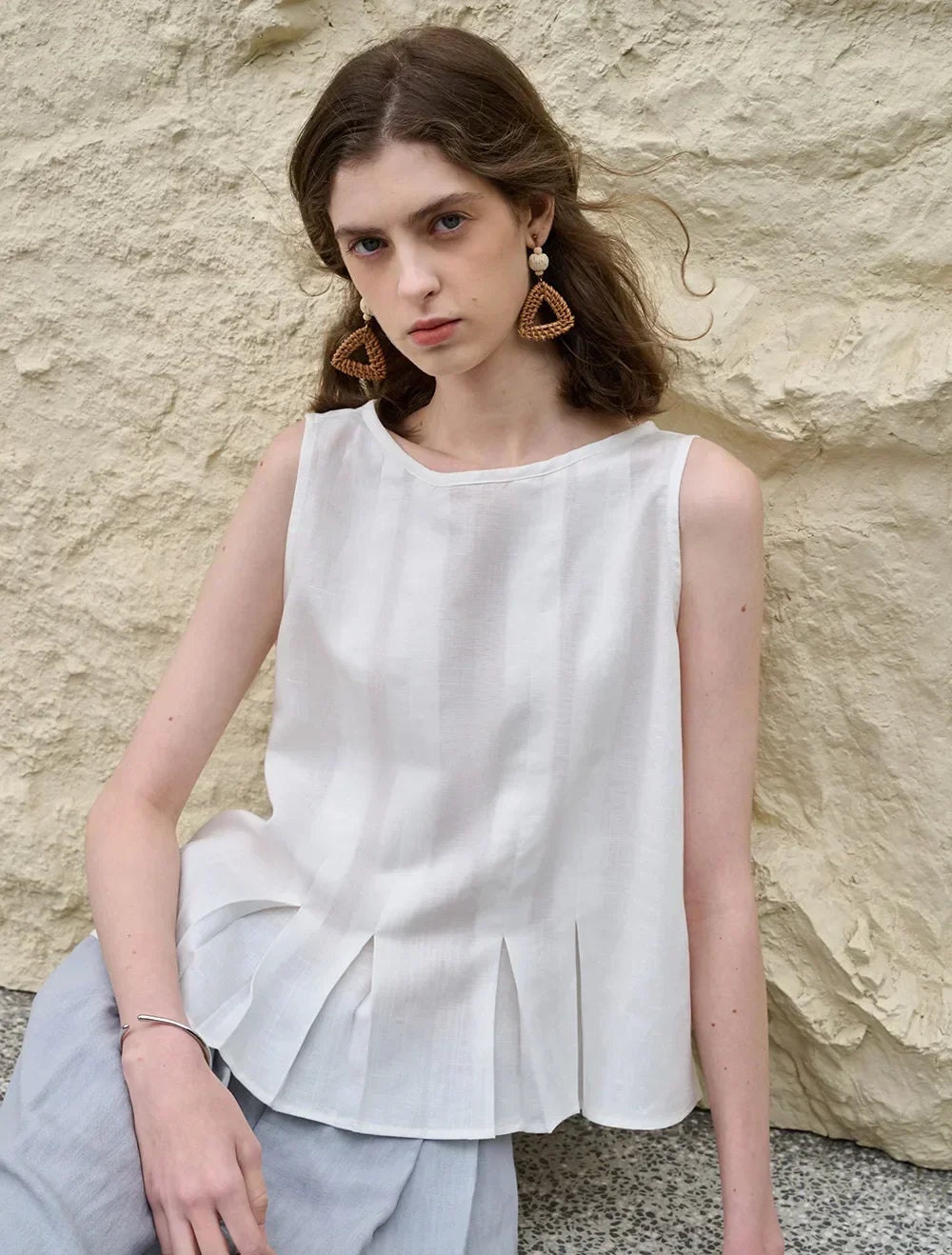 Duttini | Pleated Hem Linen Top