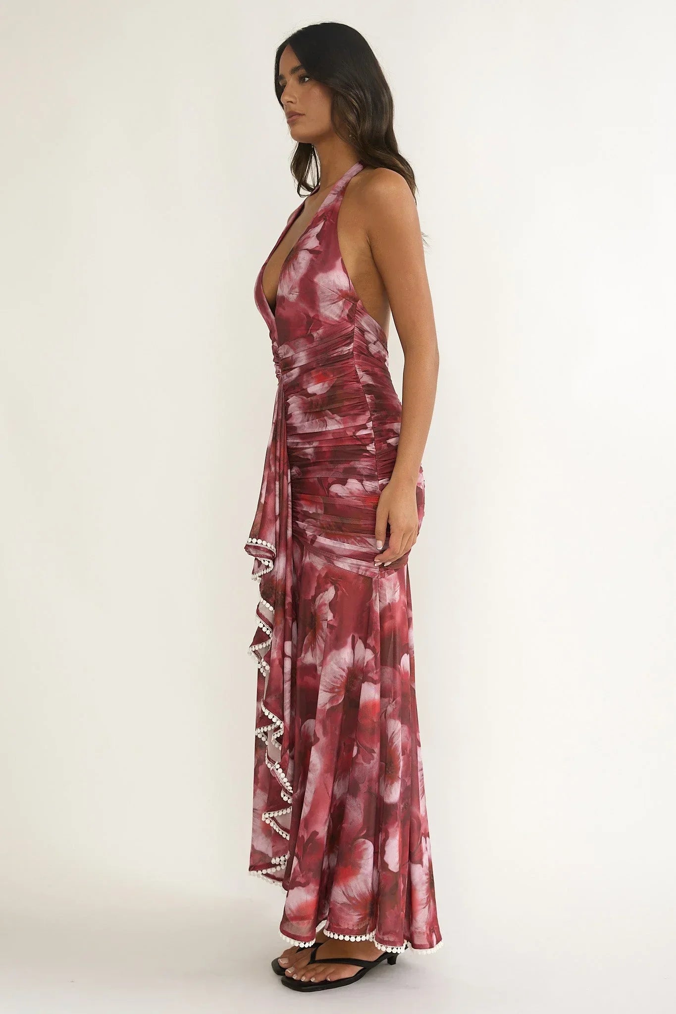 Kamilah Ruffle Maxi Dress Floral Red