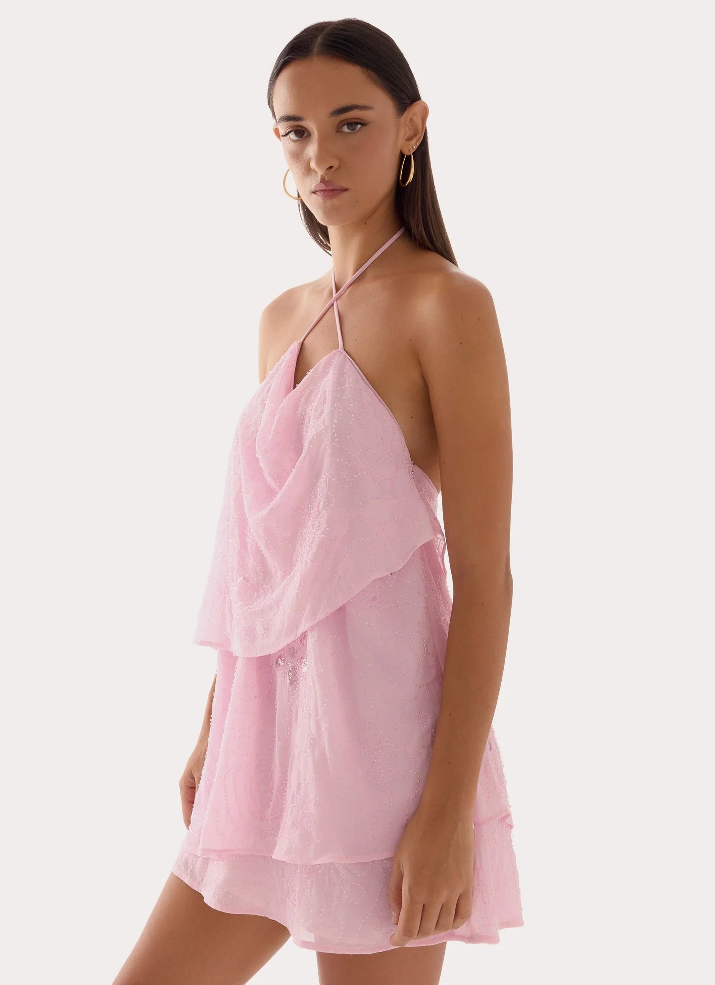 On The Go Beaded Mini Dress Pink