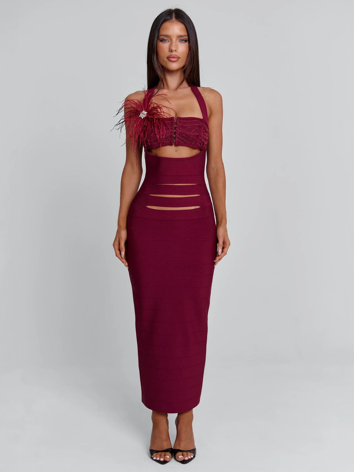 Lunabelle Burgundy Midi Dress