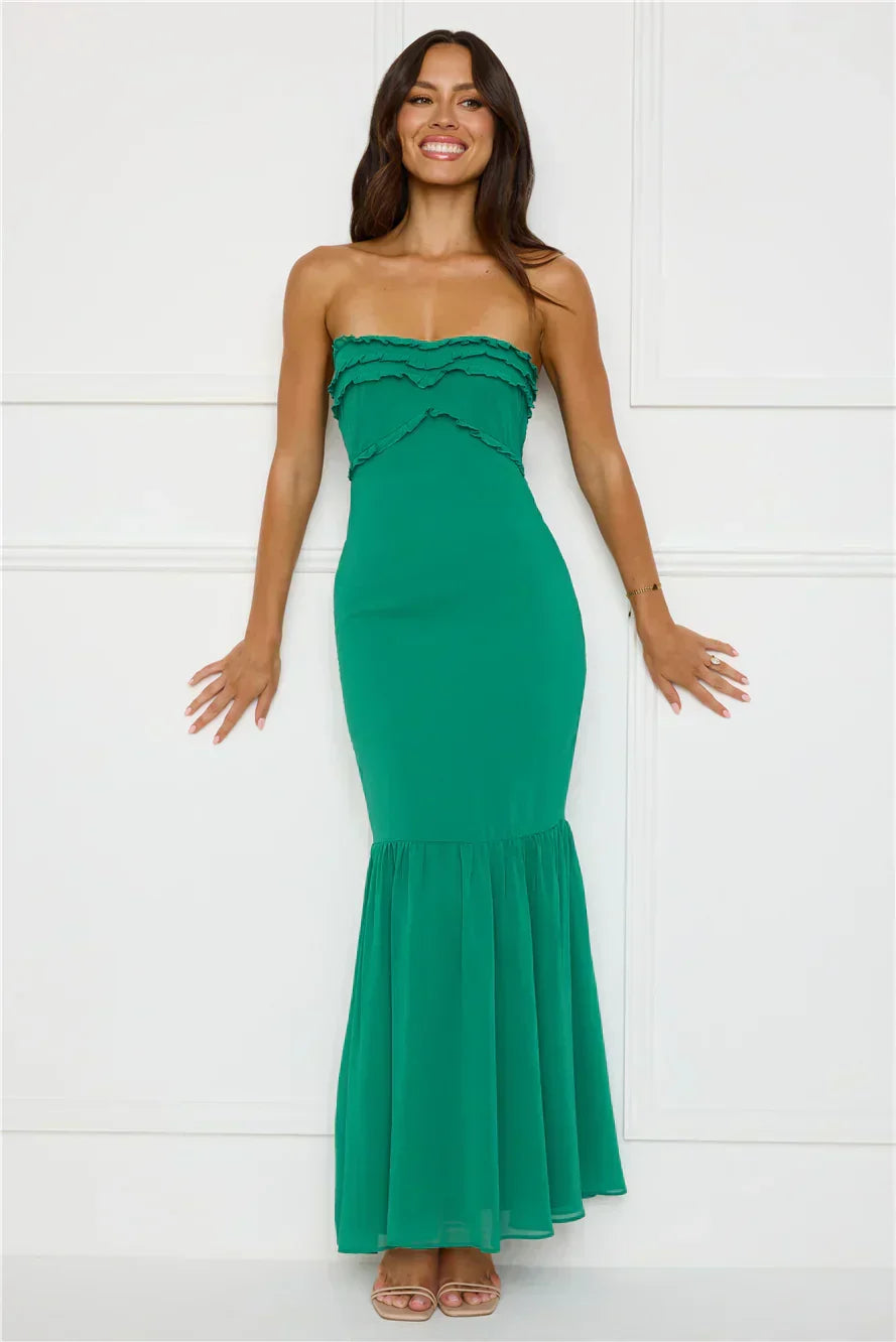 Stylish Snake Strapless Maxi Dress Green