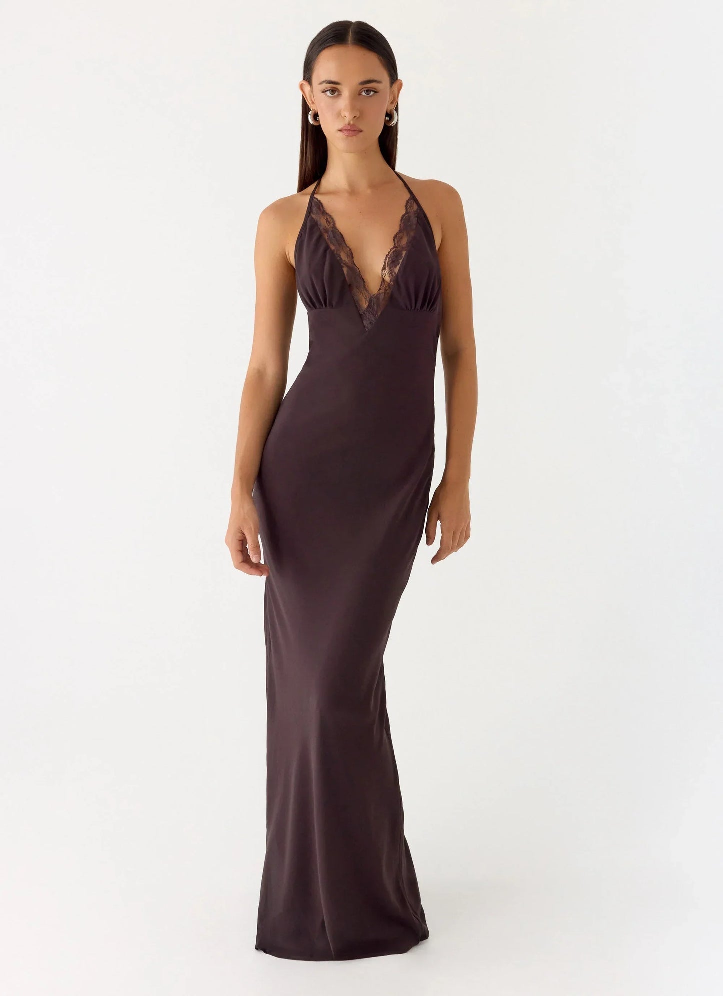 Indya Halter Maxi Dress Chocolate