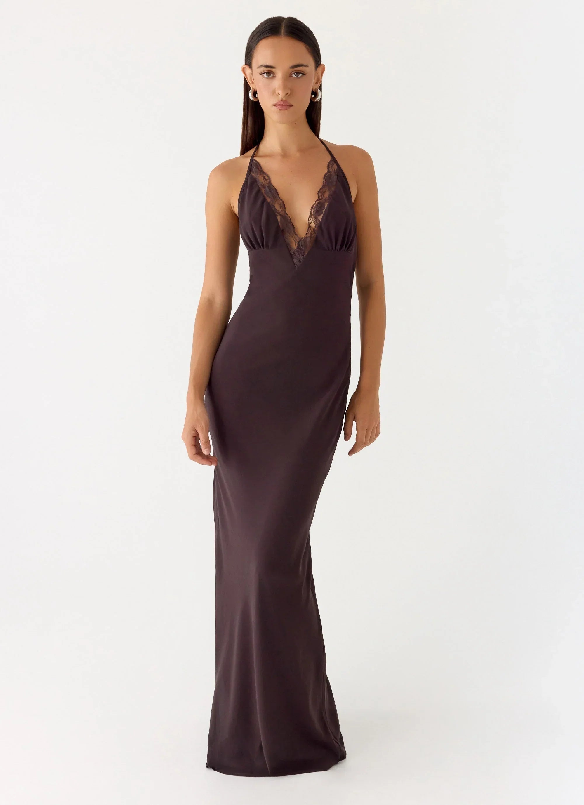 Indya Halter Maxi Dress Chocolate
