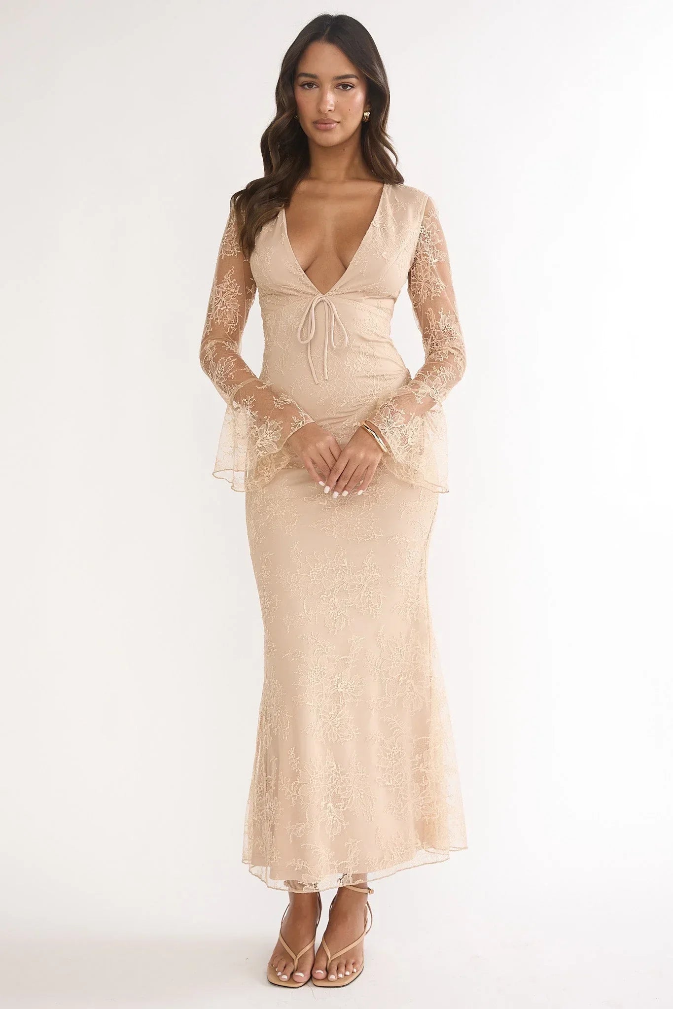 Lysandra Lace Maxi Dress Beige
