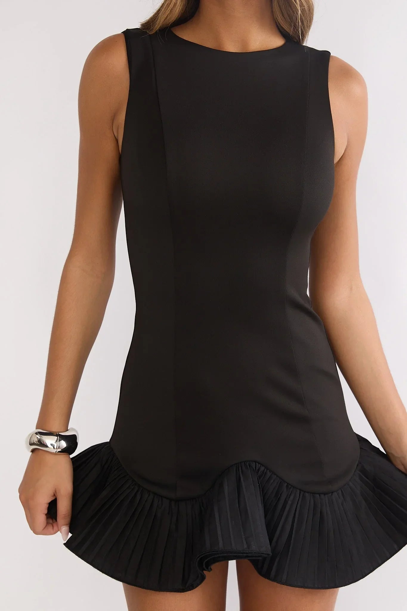 Chandelia Pleated Mini Dress Black