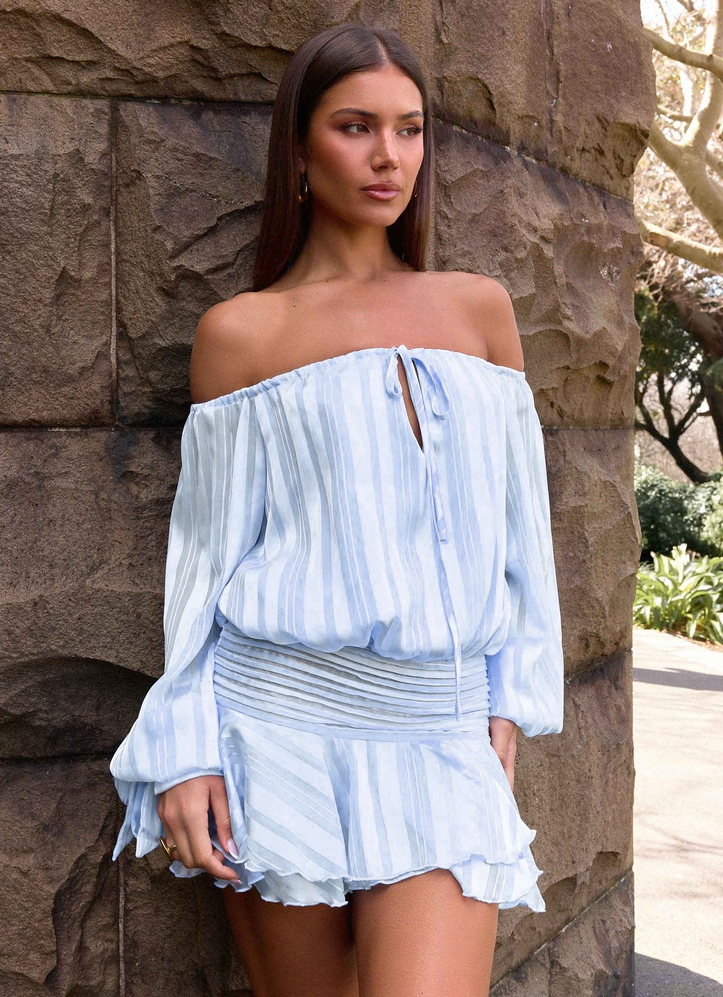 Eira Balloon Sleeve Mini Dress Blue