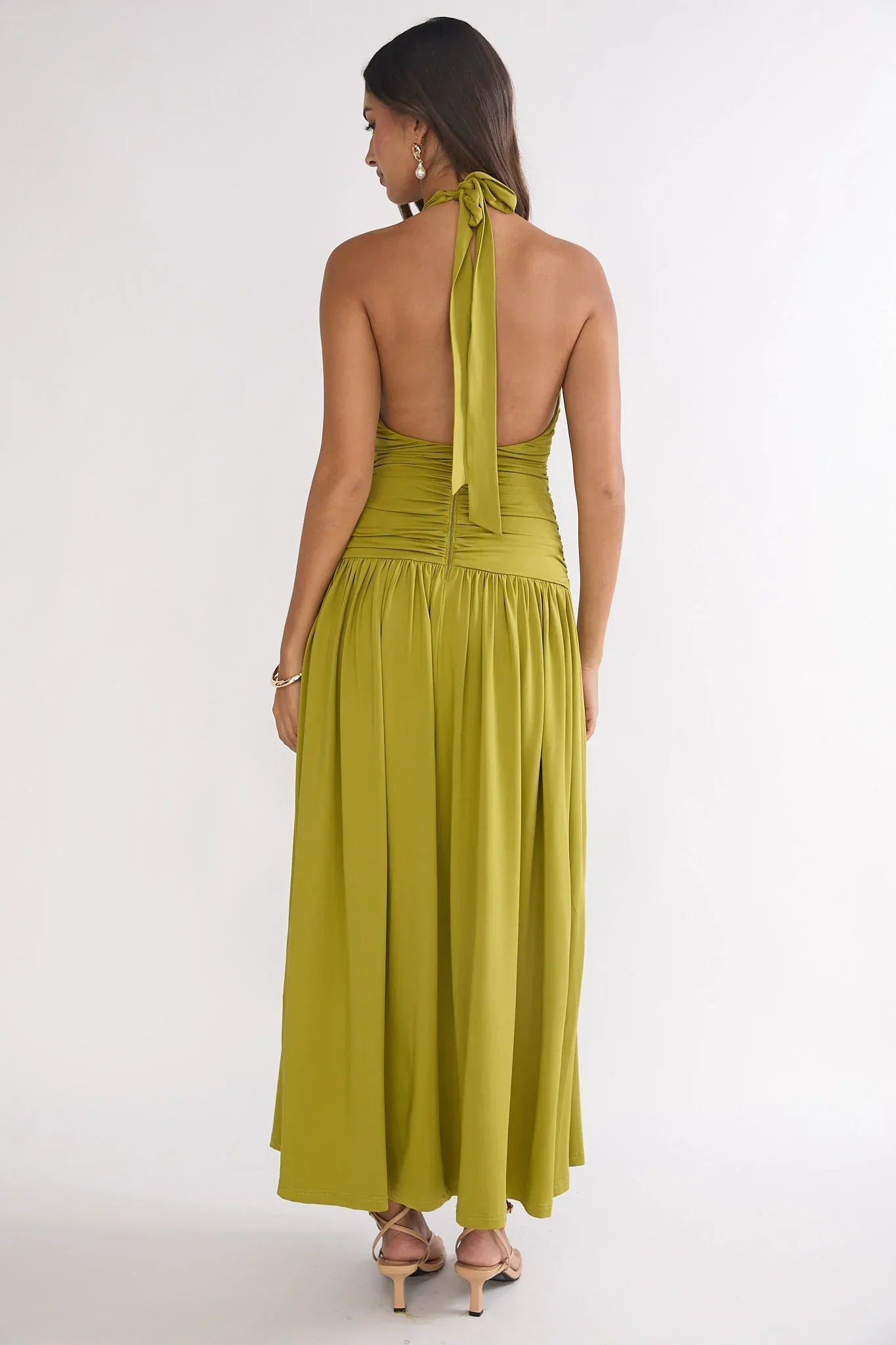 Nightbloom Halter Maxi Dress Olive