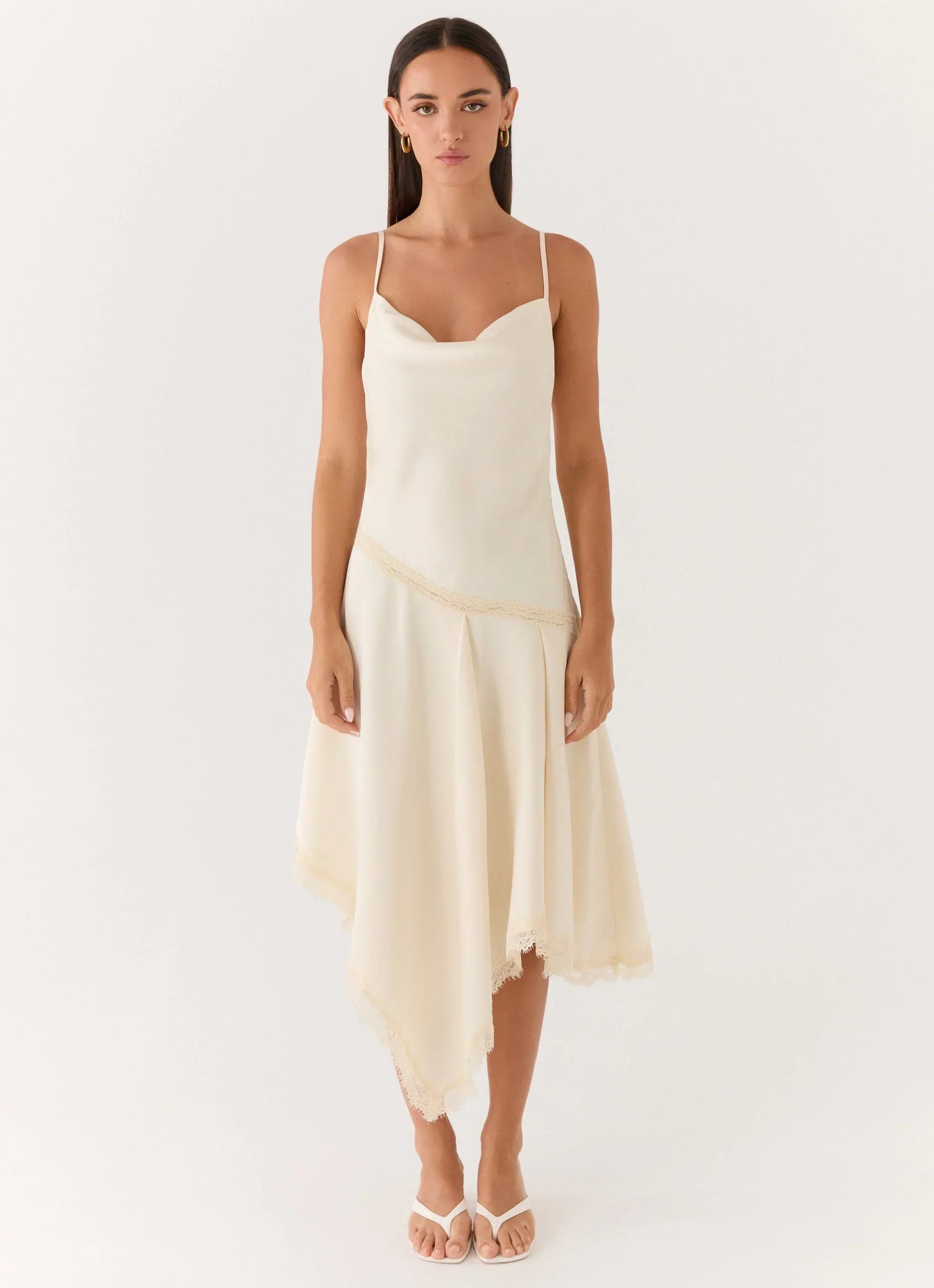 Cleosa Asymmetrical Midi Dress White