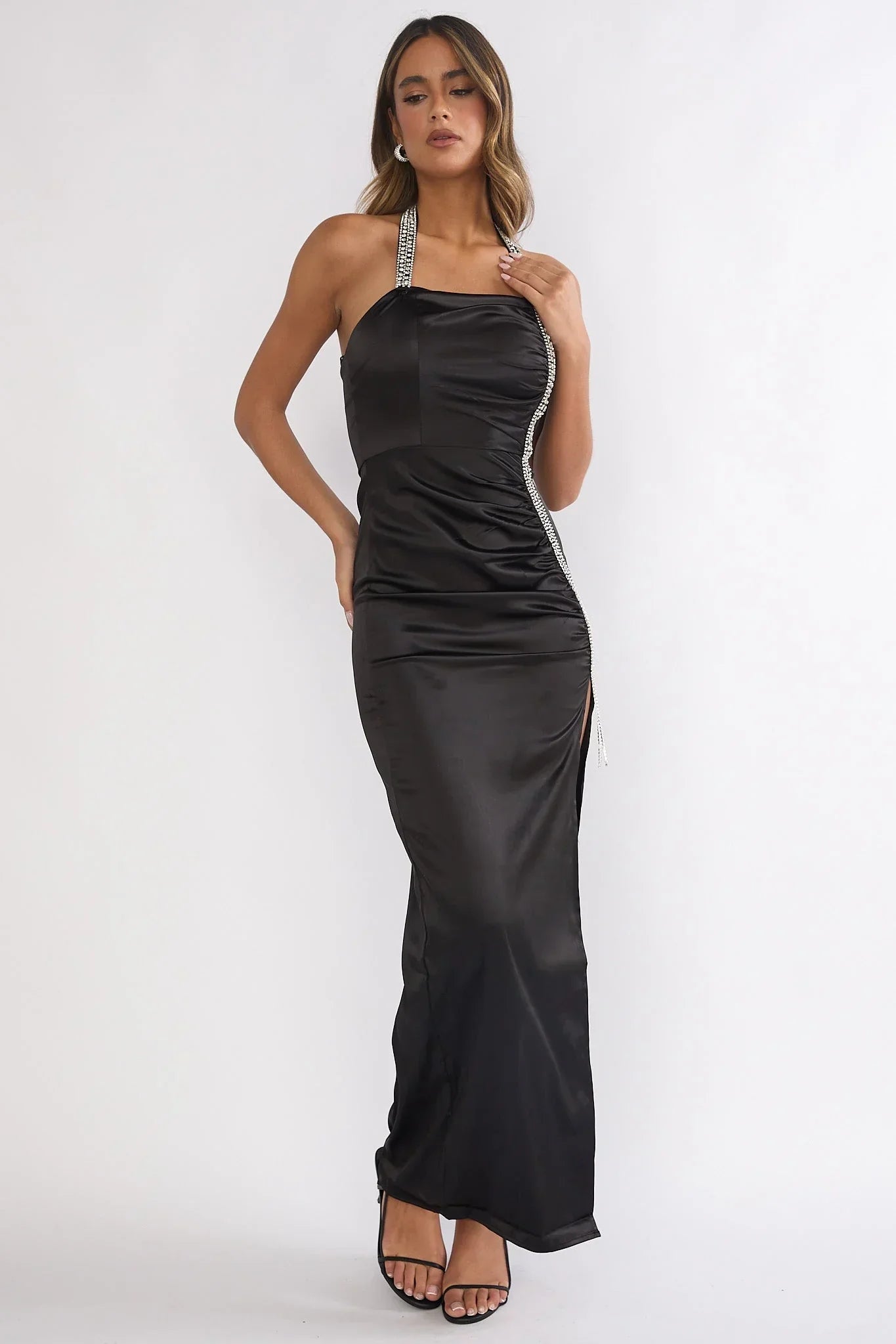Glitterati Halter Maxi Dress Black