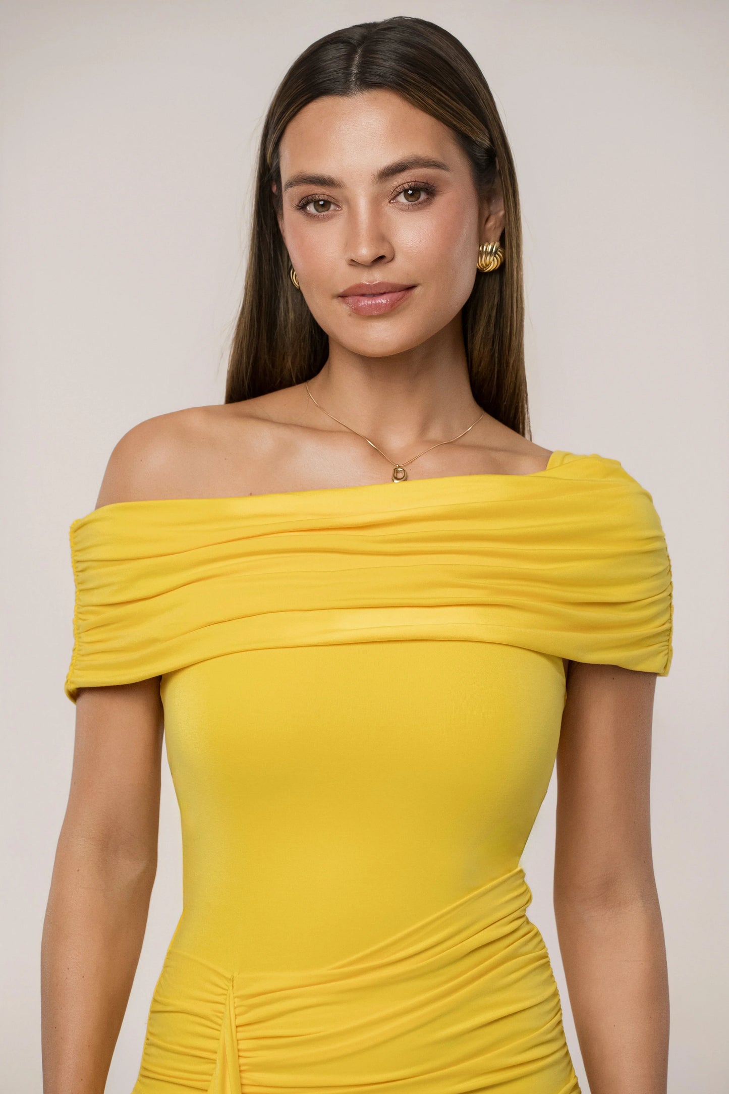 Off The Shoulder Drape Mini Dress