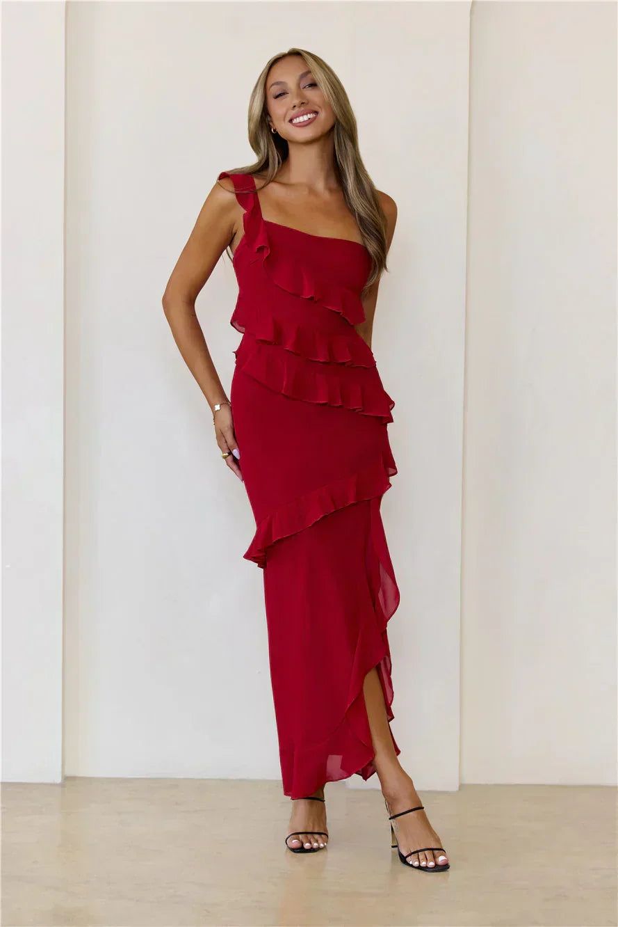 Out Late Look Great One Shoulder Maxi Dress Red