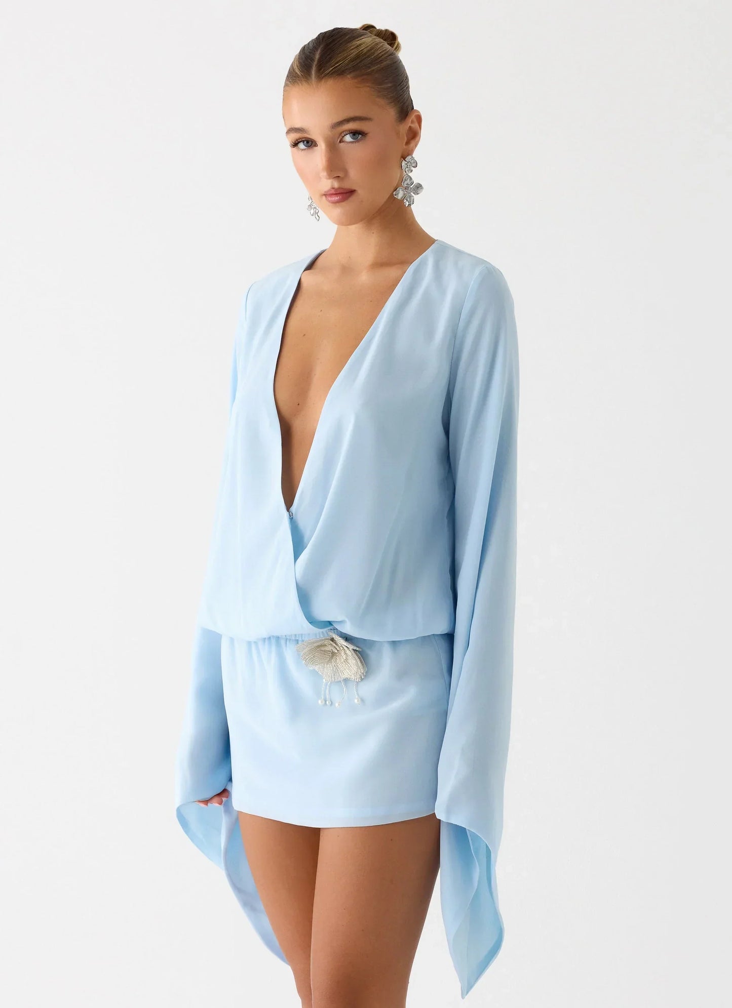 Junia Long Sleeve Mini Dress - Pale Blue
