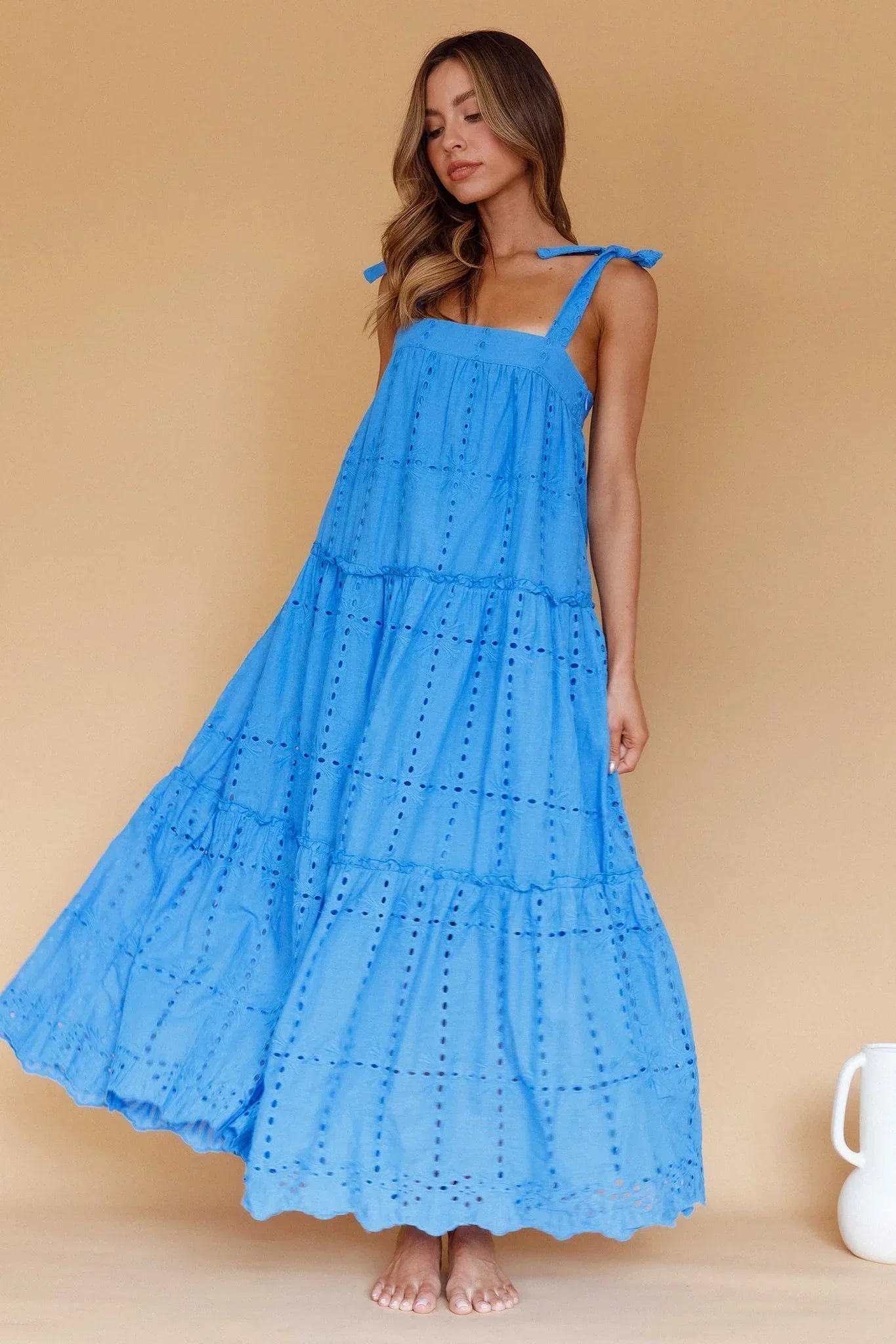 Brynna Tied Shoulder Maxi Dress Blue