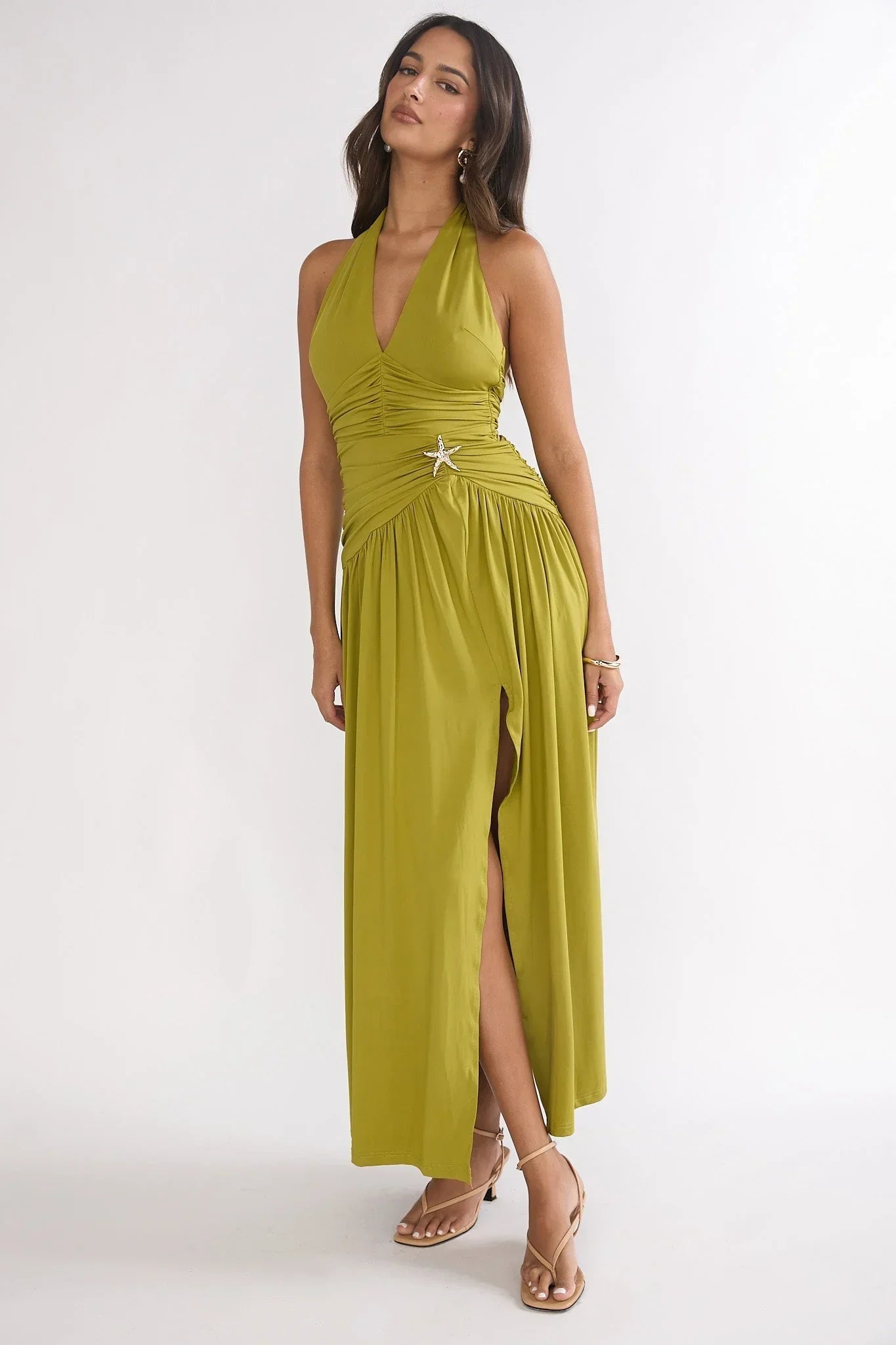 Nightbloom Halter Maxi Dress Olive