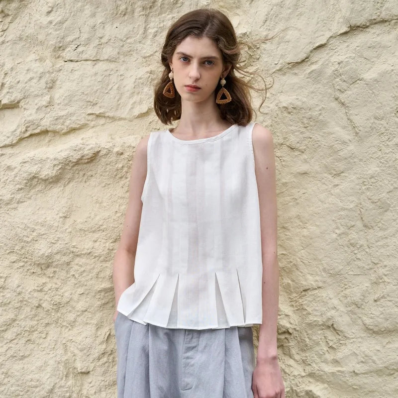 Duttini | Pleated Hem Linen Top
