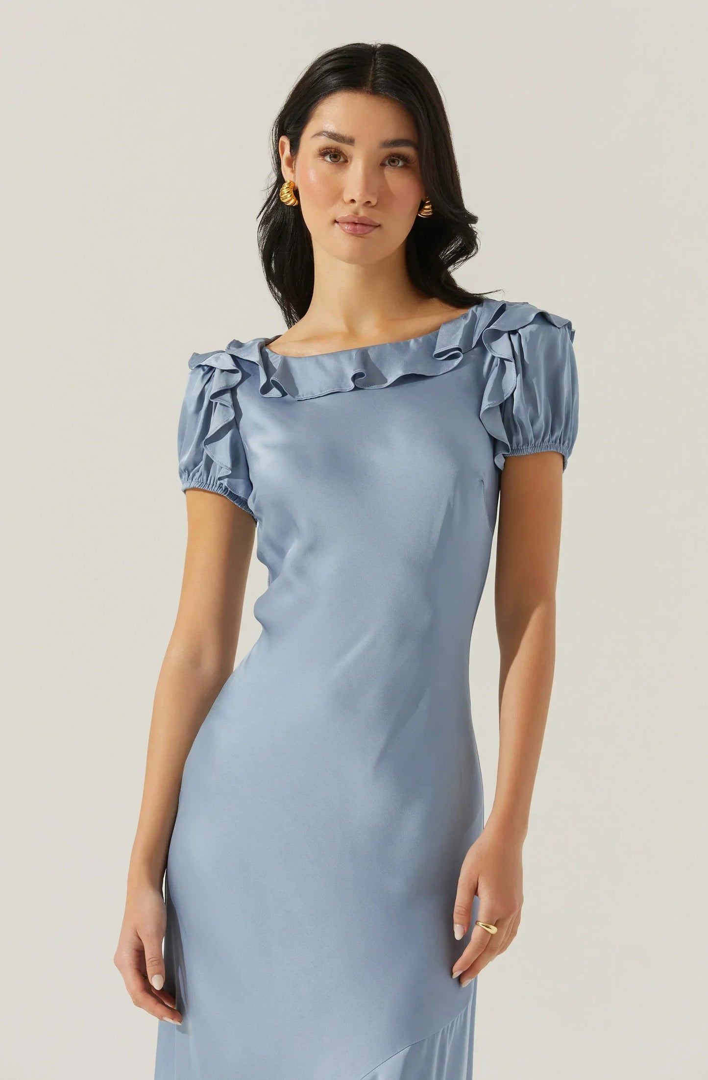 Auden Satin Ruffle Midi Dress