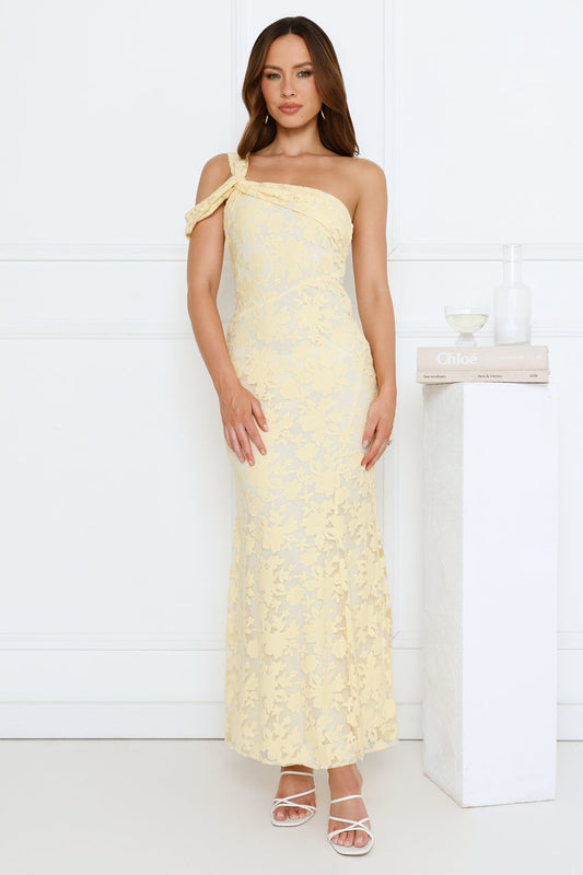 Velour Glow One Shoulder Maxi Dress Yellow