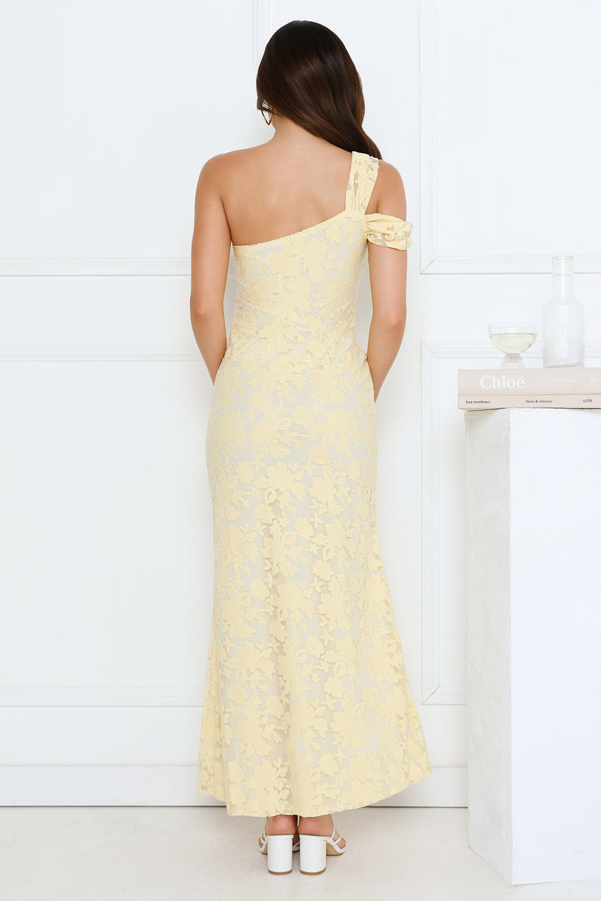 Velour Glow One Shoulder Maxi Dress Yellow
