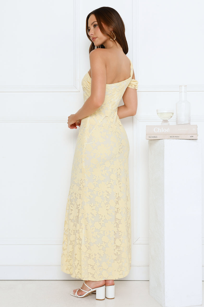 Velour Glow One Shoulder Maxi Dress Yellow