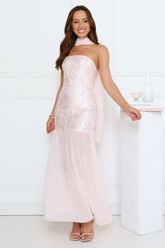 Sophisticated Night Strapless Maxi Dress Pink